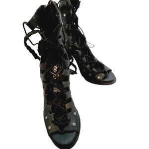 FREE PEOPLE LACE UP BLACK HEELS SIZE 37(6)